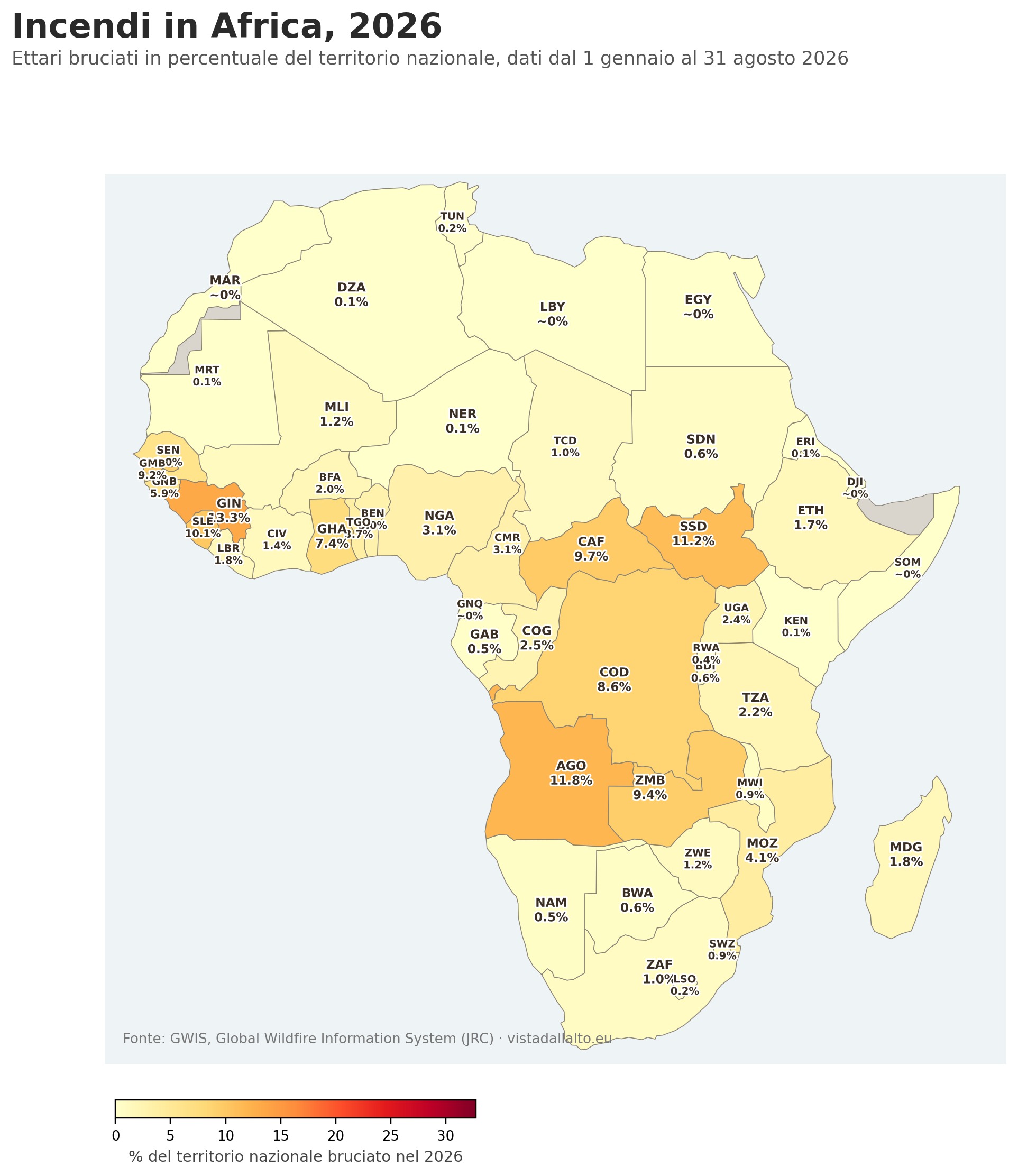 Incendi in Africa, 2026: centotrentaquattro volte l'Europa