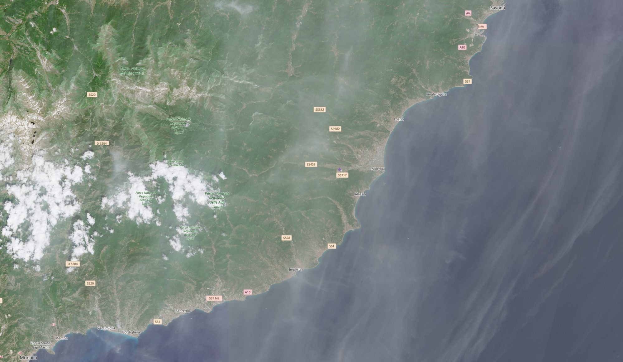 La costa del ponente ligure vista da Sentinel-2 (ottico)